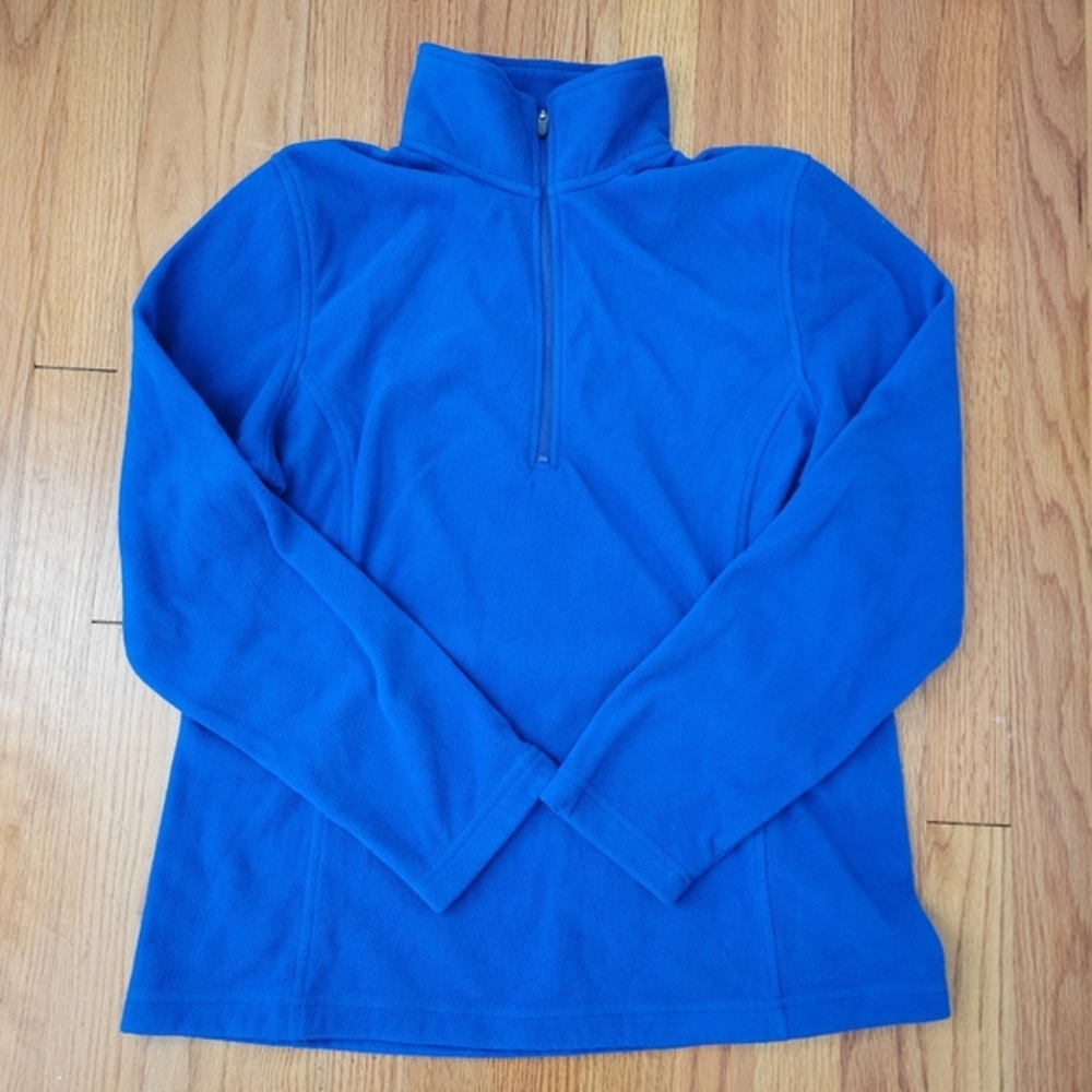 Lands End Boys Fleece Quarter Zip Pullover Sz M Solid Royal Blue Outdoor Winter